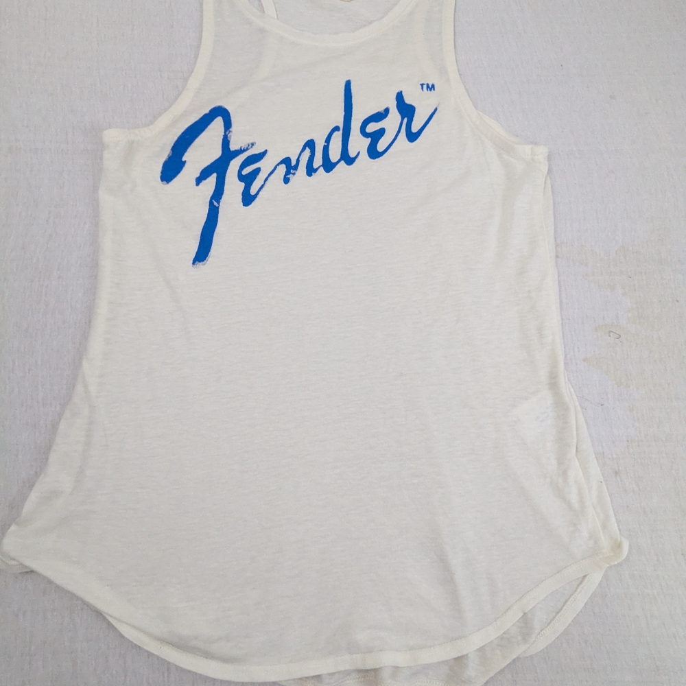 Fender Lucky Brand Women's Off-White Tank Top With Blue Logo Medium